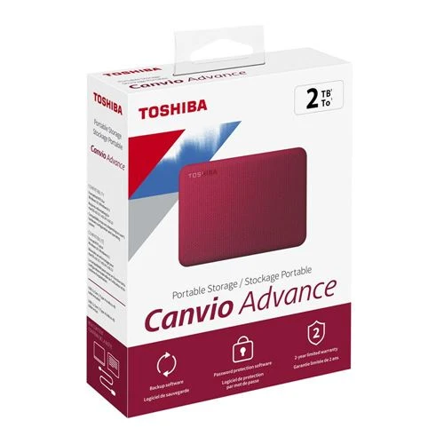 Disco Duro Toshiba Canvio Advance 2TB USB 3.1 (Gen 1 Type-A) 2.5" Portable External Hard Drive Rojo