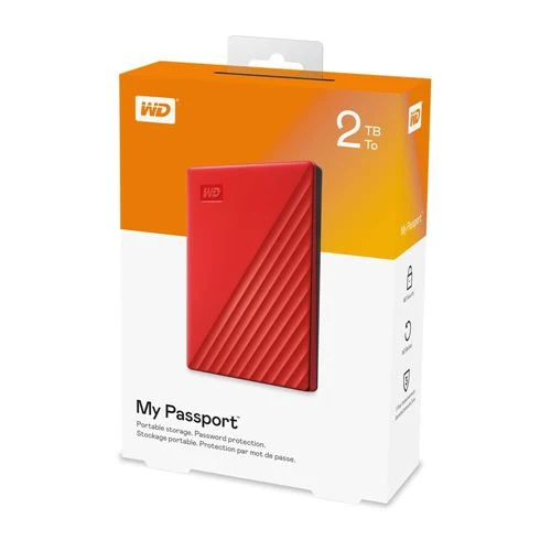 Disco Duro WD My Passport 2TB USB 3.2 (Gen 1 Type-A) 2.5" Portable External Hard Drive Rojo
