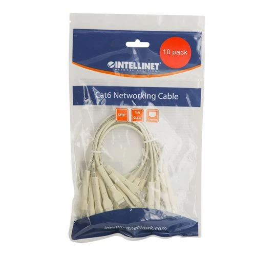 Cables de Red Intellinet Cat6 Stranded U/UTP FlexiBoot Slim Network Patch Ethernet Cable 1ft. Blanco