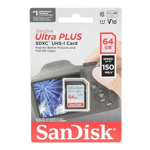 Tarjeta de Memoria Sandisk 64GB Ultra PLUS SDXC Class 10 / U1 / UHS-1 / V10 Flash Memory Card