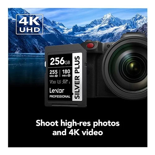 Tarjeta de Memoria Lexar 256GB Professional SILVER PLUS UHS-I SDXC Class 10 U3 V30 Flash Memory Card Plata