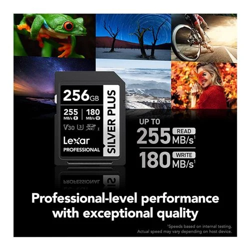 Tarjeta de Memoria Lexar 256GB Professional SILVER PLUS UHS-I SDXC Class 10 U3 V30 Flash Memory Card Plata