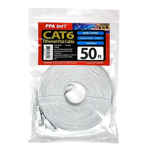 Cables de Red PPA 50 Ft. Flat CAT 6 Molded Snagless Ethernet Cable Blanco