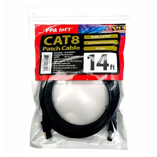 Cables de Red PPA 14 Ft. CAT 8 Gold-Plated Ethernet Cable Negro