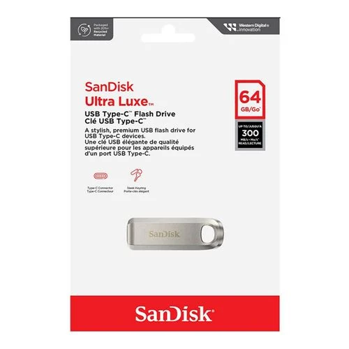 Memoria USB Sandisk 64GB Ultra Luxe Type-C SuperSpeed+ USB 3.2 (Gen 1) Flash Drive Plata
