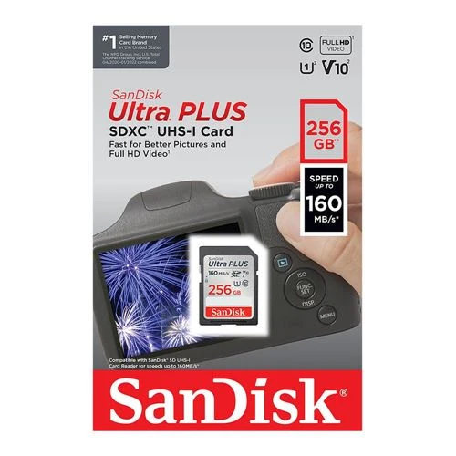 Tarjeta de Memoria Sandisk 256GB Ultra PLUS SDXC Class 10 / U1 / UHS-1 / V10 Flash Memory Card
