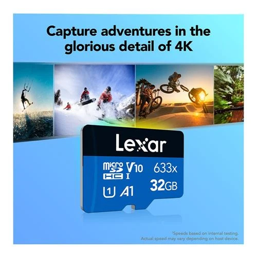 Tarjeta de Memoria Lexar 32GB BLUE Series 633x microSDHC/microSDXC UHS-I Class 10 U3 V30 Flash Memory Card Azul