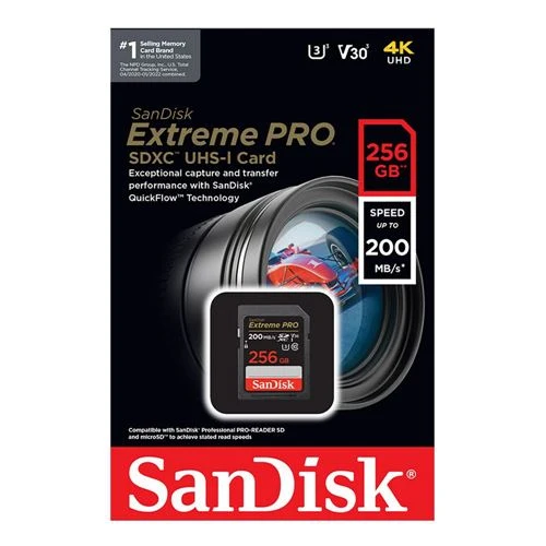 Tarjeta de Memoria Sandisk 256GB Extreme PRO SDXC Class 10 USH-I V30 Flash Memory Card