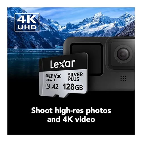 Tarjeta de Memoria Lexar 128GB Professional SILVER PLUS UHS-I microSDXC Class 10 U3 V30 Flash Memory Card Plata