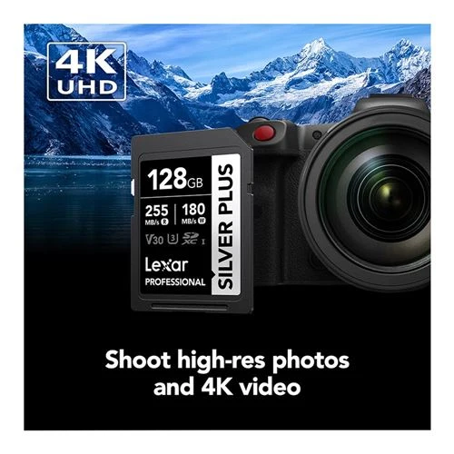 Tarjeta de Memoria Lexar 128GB Professional SILVER PLUS UHS-I SDXC Class 10 U3 V30 Flash Memory Card Plata