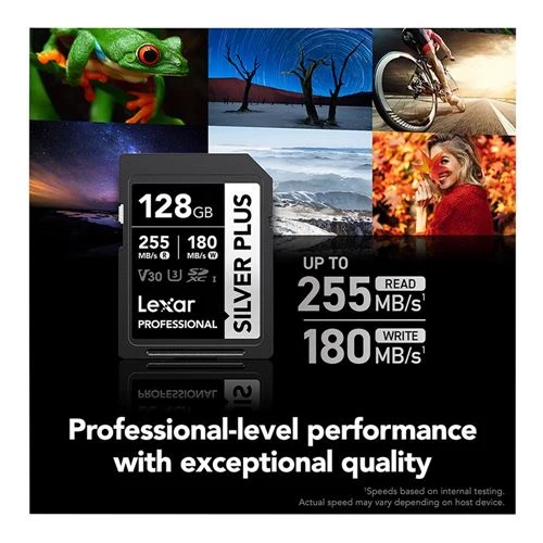 Tarjeta de Memoria Lexar 128GB Professional SILVER PLUS UHS-I SDXC Class 10 U3 V30 Flash Memory Card Plata