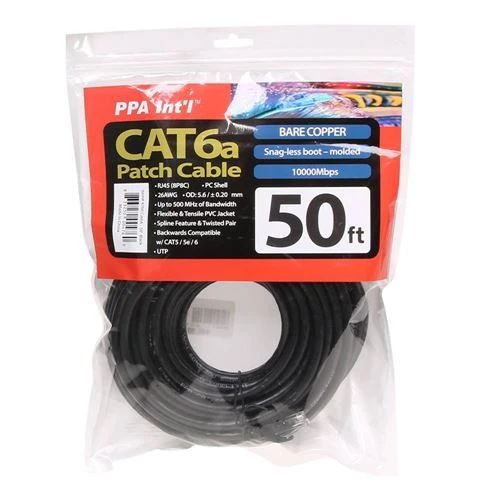 Cables de Red PPA 50 Ft. CAT 6a Snagless Molded Boots Ethernet Cable Negro