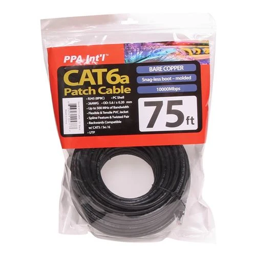 Cables de Red PPA 75 Ft. CAT 6a Snagless Molded Boots Ethernet Cable Negro