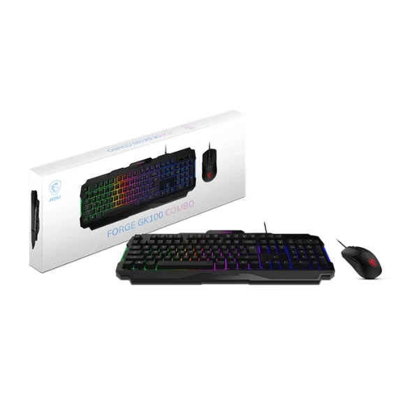 Combo Teclado y Mouse MSI Gaming Forge GK100 - RGB - 6400 DPI - 7 Botones - USB - Inglés - Negro