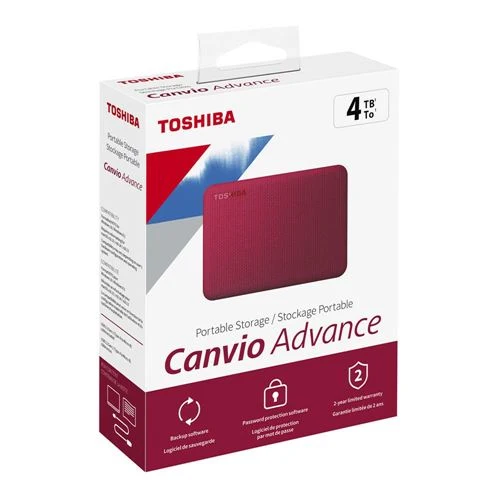 Disco Duro Toshiba Canvio Advance 4TB USB 3.1 (Gen 1 Type-A) 2.5" Portable External Hard Drive Rojo