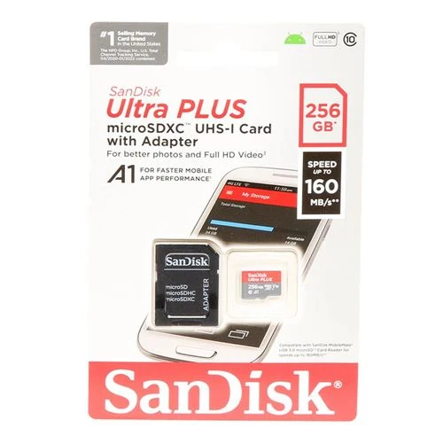 Tarjeta de Memoria Sandisk 256GB Ultra PLUS MicroSDXC Class 10 / U1 / UHS-1 / V10 Flash Memory Card