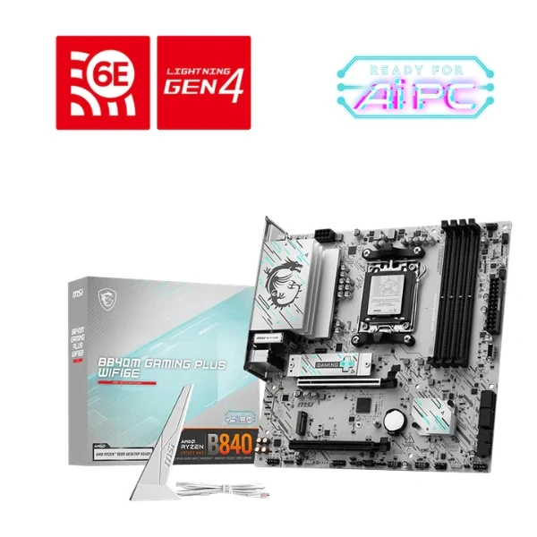 Tarjeta Madre MSI B840M Gaming Plus WiFi 6E - Micro-ATX - Socket AM5 - 4x DDR5 - 2x M.2 - PCIe 4.0 - WiFi 6E - Bluetooth 5.3 - HDMI/DisplayPort - 911-7E76-001