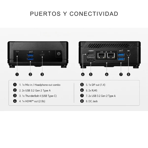 Mini PC - MSI - CUBI 5 - Core i5 1235U - Memoria Max 64GB - Ranuras para 2 SSD (Máx. 4TB) - Soporta para 3 monitores 4K - 6 USB - 1 HDMI - 1 DisplayPort - 2 LAN - 12M-015BUS