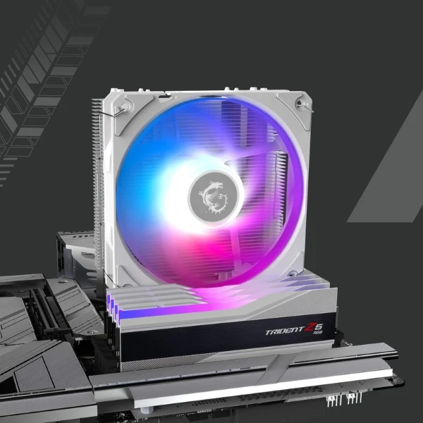 CPU Cooler MSI MAG COREFROZR AA13 Torre 4 Heat Pipes - ARGB - TDP 240W - Ventilador 120mm CycloBlade 7 - Intel LGA1700/1851 AMD AM4/AM5 - Blanco
