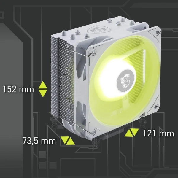 CPU Cooler MSI MAG COREFROZR AA13 Torre 4 Heat Pipes - ARGB - TDP 240W - Ventilador 120mm CycloBlade 7 - Intel LGA1700/1851 AMD AM4/AM5 - Blanco