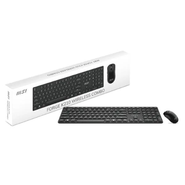 Combo Teclado y Mouse MSI Forge GK210 Wireless - Teclado Español - 2.4GHz USB - Mouse 1600 DPI - 6 Botones - Batería Recargable - S11-43LS201-Y92 - Negro