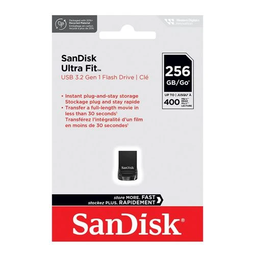 Memoria USB Sandisk 256GB Ultra Fit Hi-Speed USB 3.2 (Gen 1) Flash Drive Negro