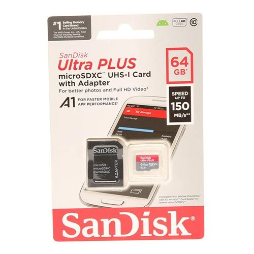 Tarjeta de Memoria Sandisk 64GB Ultra PLUS MicroSDXC Class 10 / U1 / UHS-1 / V10 Flash Memory Card