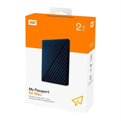 Disco Duro WD 2TB My Passport for Mac USB 3.2 Gen 2 (Type-A) External Hard Drive Azul