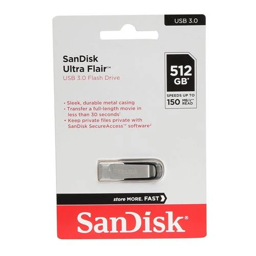 Memoria USB Sandisk 512GB Ultra Flair SuperSpeed USB 3.1 (Gen 1) Flash Drive Plata