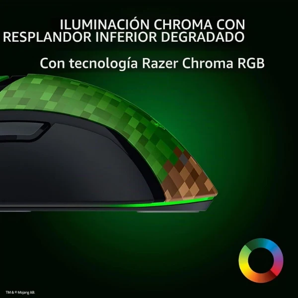 Mouse Gamer Razer Cobra Minecraft Edition Cableado USB - Sensor Óptico 8500 DPI - 6 Botones - RGB Chroma - RZ01-04650200-R3M1 - Verde