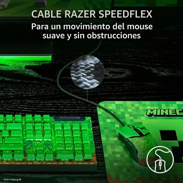 Mouse Gamer Razer Cobra Minecraft Edition Cableado USB - Sensor Óptico 8500 DPI - 6 Botones - RGB Chroma - RZ01-04650200-R3M1 - Verde