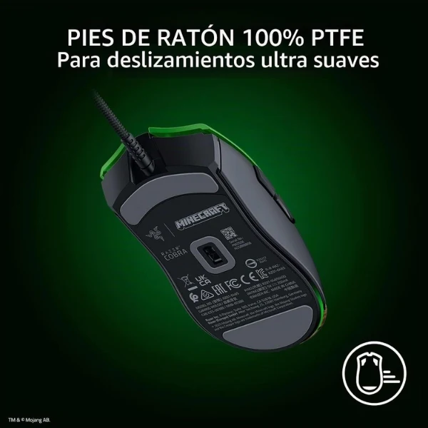 Mouse Gamer Razer Cobra Minecraft Edition Cableado USB - Sensor Óptico 8500 DPI - 6 Botones - RGB Chroma - RZ01-04650200-R3M1 - Verde