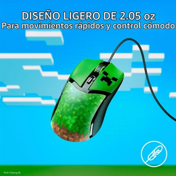 Mouse Gamer Razer Cobra Minecraft Edition Cableado USB - Sensor Óptico 8500 DPI - 6 Botones - RGB Chroma - RZ01-04650200-R3M1 - Verde