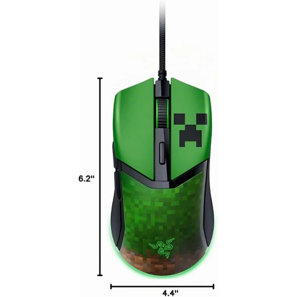 Mouse Gamer Razer Cobra Minecraft Edition Cableado USB - Sensor Óptico 8500 DPI - 6 Botones - RGB Chroma - RZ01-04650200-R3M1 - Verde