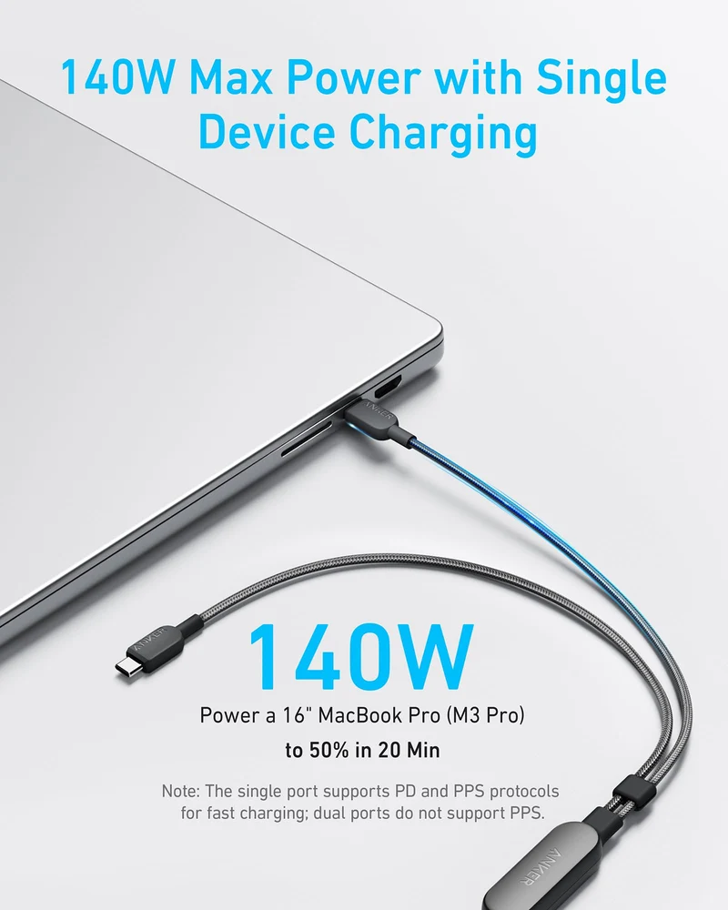 Hub USB-C Anker 4 ft. 2-in-1 USB-C to USB-C Cable 140W