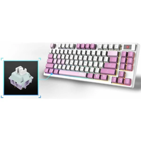 Teclado Gamer MSI FORGE GK600 TKL Wireless Mecánico RGB - Switches Lineales Hot Swap - Bluetooth 2.4GHz USB Tipo-C - Inglés - Violeta Blanco - S11-43CEP01-HH9