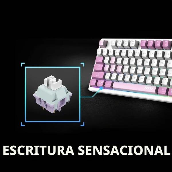 Teclado Gamer MSI FORGE GK600 TKL Wireless Mecánico RGB - Switches Lineales Hot Swap - Bluetooth 2.4GHz USB Tipo-C - Inglés - Violeta Blanco - S11-43CEP01-HH9