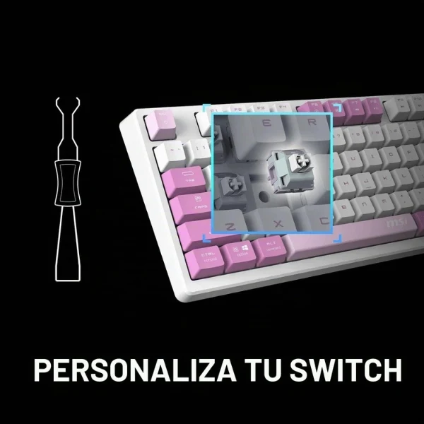 Teclado Gamer MSI FORGE GK600 TKL Wireless Mecánico RGB - Switches Lineales Hot Swap - Bluetooth 2.4GHz USB Tipo-C - Inglés - Violeta Blanco - S11-43CEP01-HH9