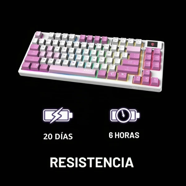 Teclado Gamer MSI FORGE GK600 TKL Wireless Mecánico RGB - Switches Lineales Hot Swap - Bluetooth 2.4GHz USB Tipo-C - Inglés - Violeta Blanco - S11-43CEP01-HH9