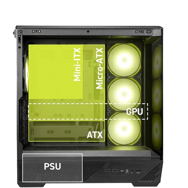 Case MSI MAG PANO 130R PZ - Mid Tower - ATX - Vidrio Templado - 4 Ventiladores ARGB 120mm - USB Type-C - 306-7G32R21-HH9