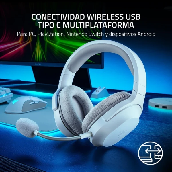 Audífonos Gamer Inalámbricos Razer Barracuda X - Drivers 40mm - Bluetooth - Micrófono HyperClear - USB Tipo C - blaco/gris - RZ04-04430200-R3U1