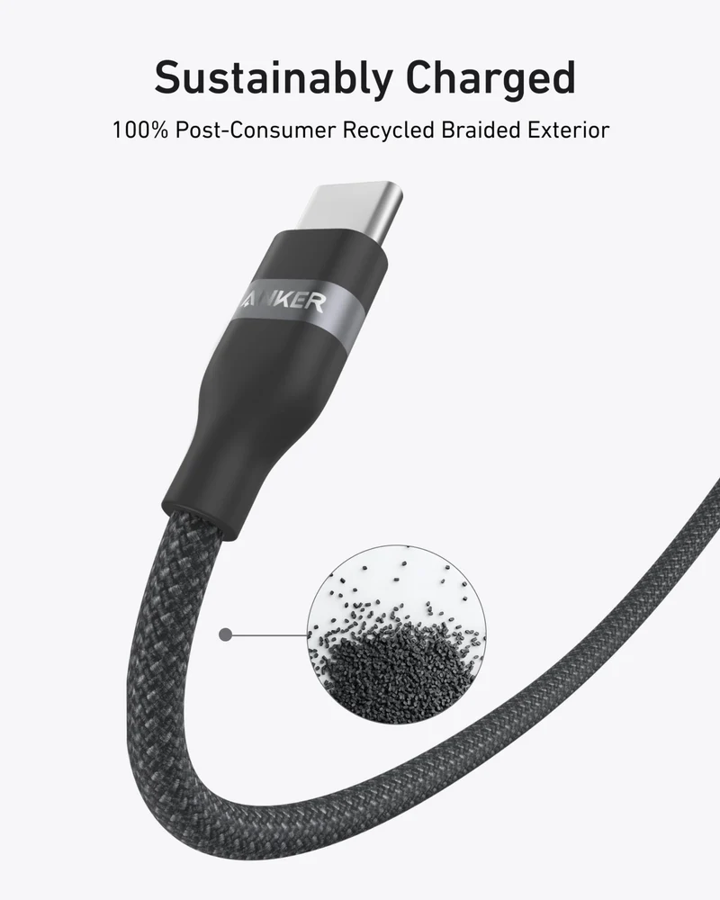 Cable Anker 240W USB-C to USB-C Cable (6ft Upcycled-Braided)