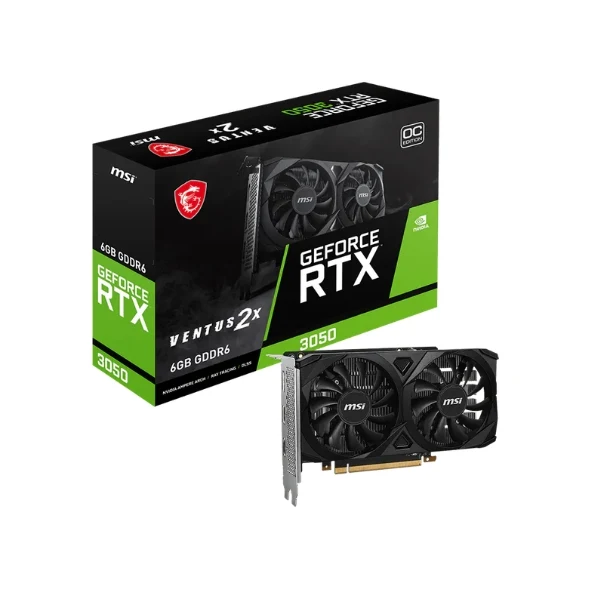 Tarjeta de Video MSI GeForce RTX 3050 VENTUS 2X 6G OC - 6GB GDDR6 - 96-bit - PCI Express 4.0 x16 - HDMI/DisplayPort - Negro - 912-V812-060