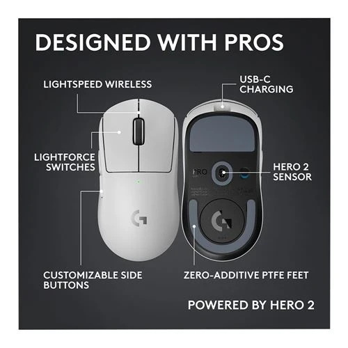 Mouse Logitech G PRO X SUPERLIGHT 2c LIGHTSPEED Wireless Gaming Mouse Blanco