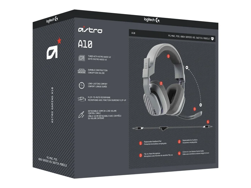 Audífonos Astro Logitech G Astro A10 Wired Gaming Headset, Gray