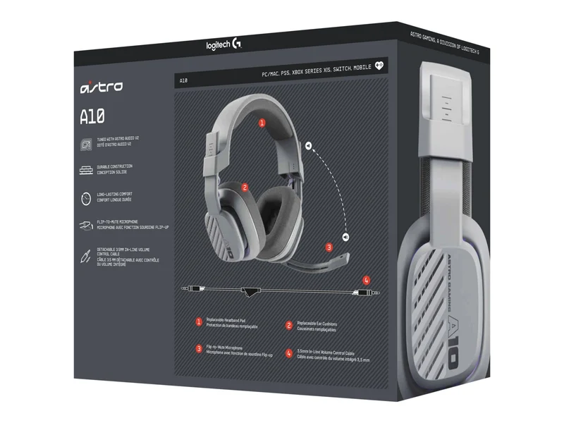 Audífonos Astro Logitech G Astro A10 Wired Gaming Headset, Gray
