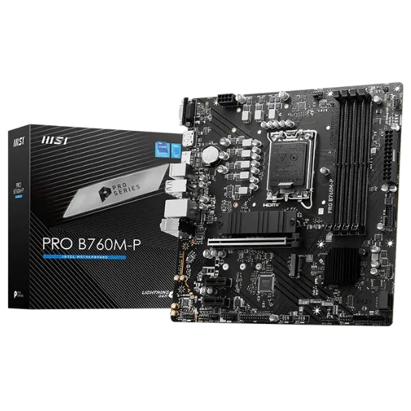 Tarjeta Madre MSI PRO B760M-P - Micro-ATX - Socket LGA1700 - Intel B760 - 4x DDR5 - 2x M.2 - PCIe 4.0 - HDMI/DisplayPort/VGA - 911-7E02-029