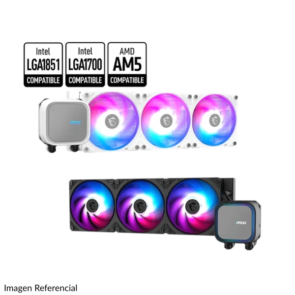 Enfriador Líquido MSI MAG CORELIQUID A13 360 - TDP 270W - ARGB - 3 Pines - Intel LGA1700/LGA1851 - AMD AM5 - Blanco
