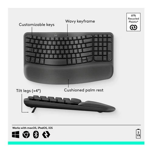 Teclado Logitech Wave Keys Ergonomic Wireless Keyboard