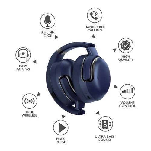 Audífonos RCA WAVE-76 Active Noise Cancelling Bluetooth Wireless Headphones Azul